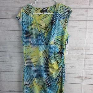 Glamour Green Blue Yellow Career Work Dress Sz 14